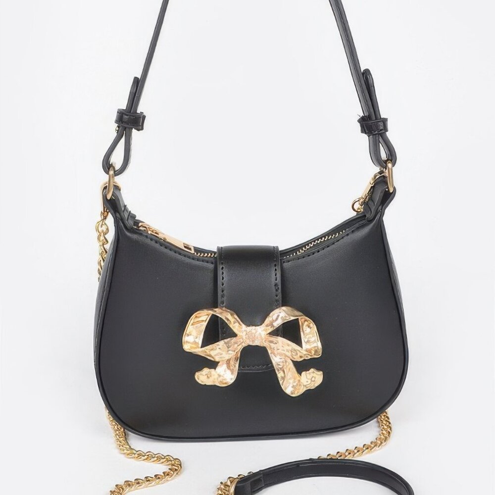 Vegan Leather Small Hobo Bag W/metal Ribbon